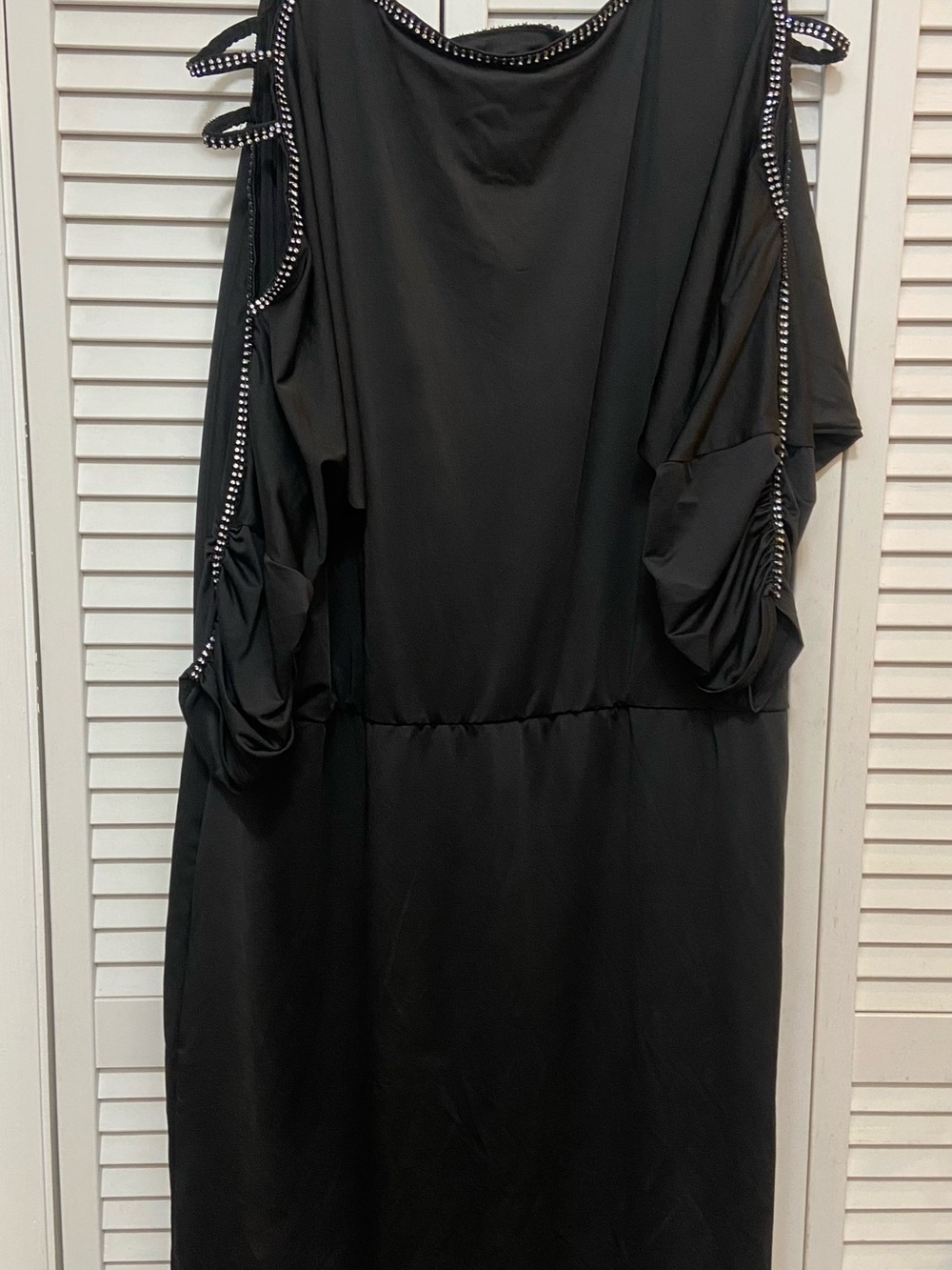 Ashro Black Long-Sleeve Cold-Shoulder Dress with Stud Trim